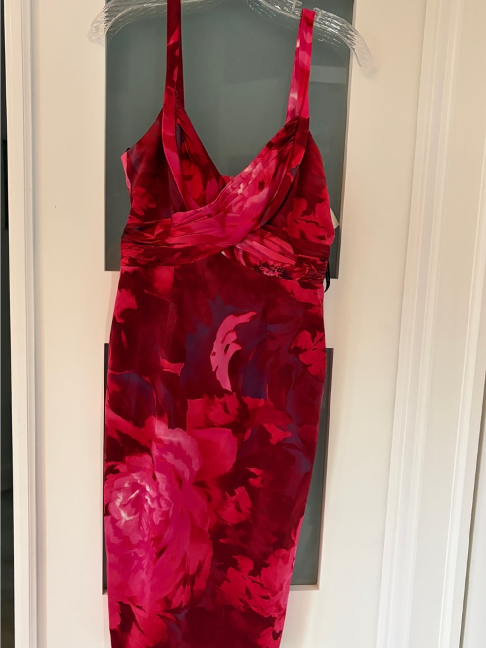 David Meister Red and Pink Floral Midi Dress